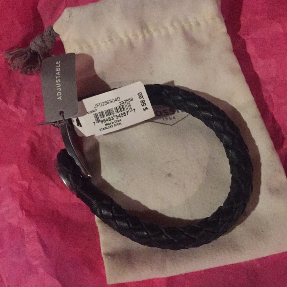 Fossil leather bracelet with tags